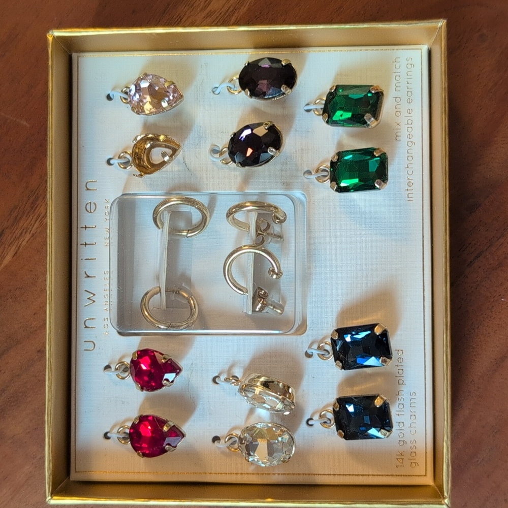 Unwritten 14K Gold Plated Glass Interchangeable Earring Set (see description)